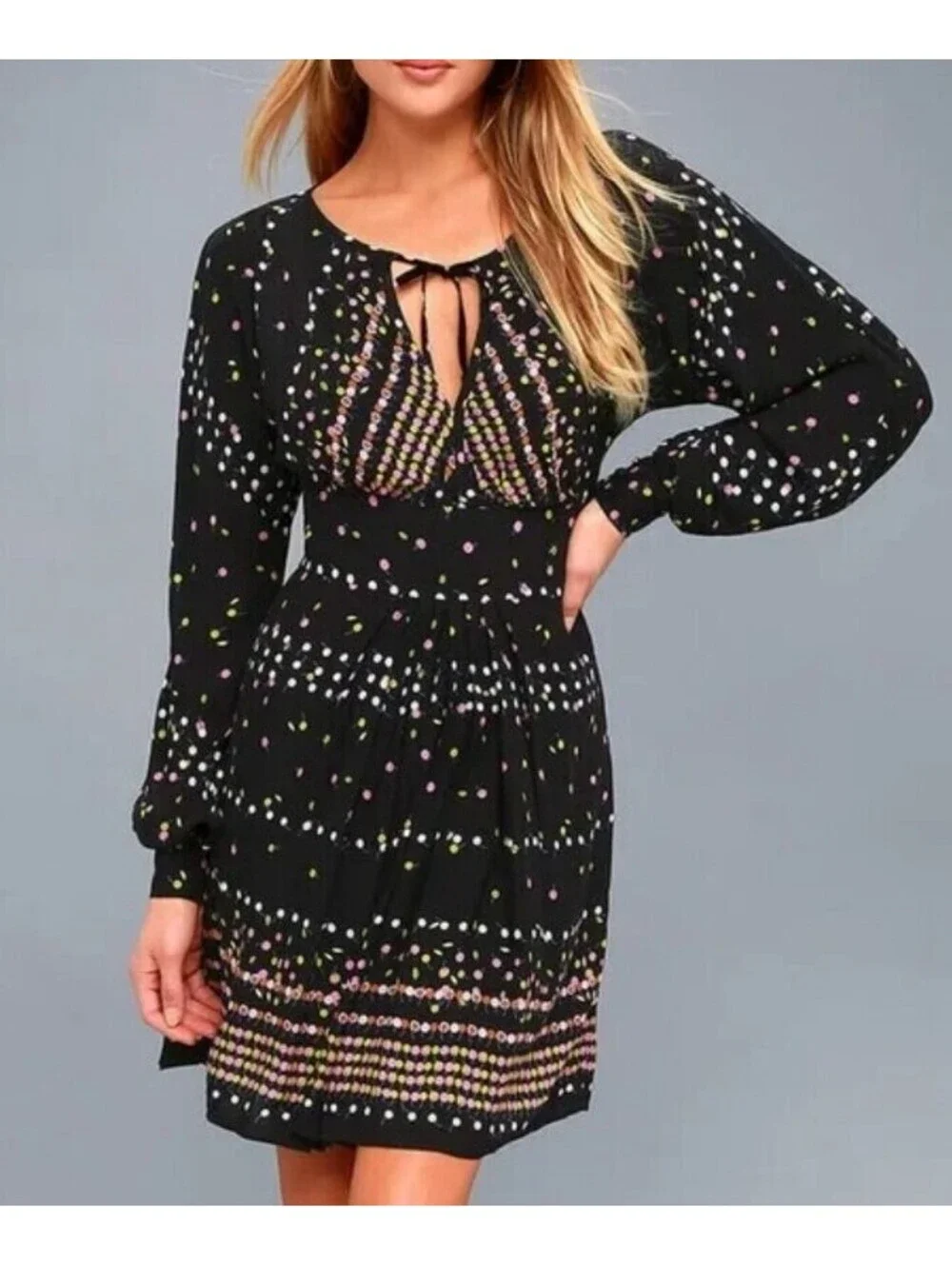 Free People Size 6 Black Coryn Dress Keyhole Back Polka Dots